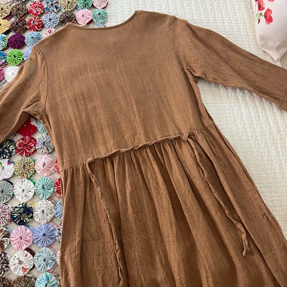 NWOT Pyne and Smith Model No.14 Button Up Full Length Linen Dress in Toast Linen - Picture 9 of 16